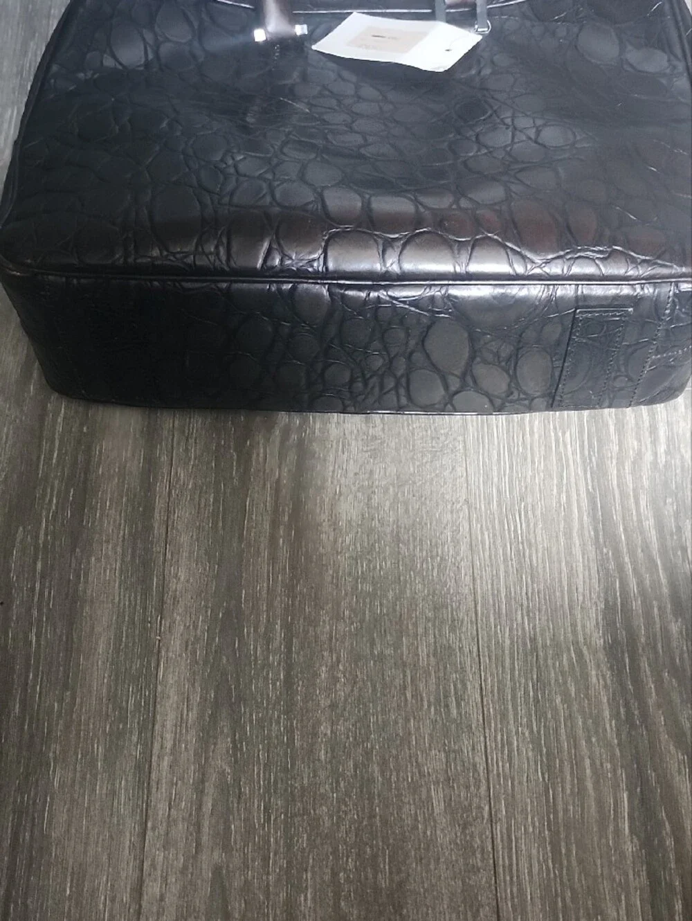 Croc-Embossed Leather Briefcase - Chocolate Brown